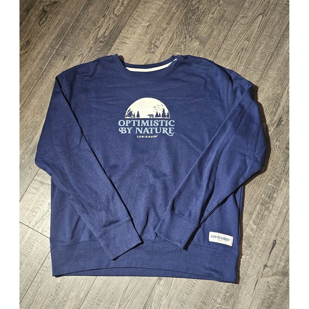 Life Is Good Optimistic By Nature Graphic Sweatshirt Womens XL Blue Crew